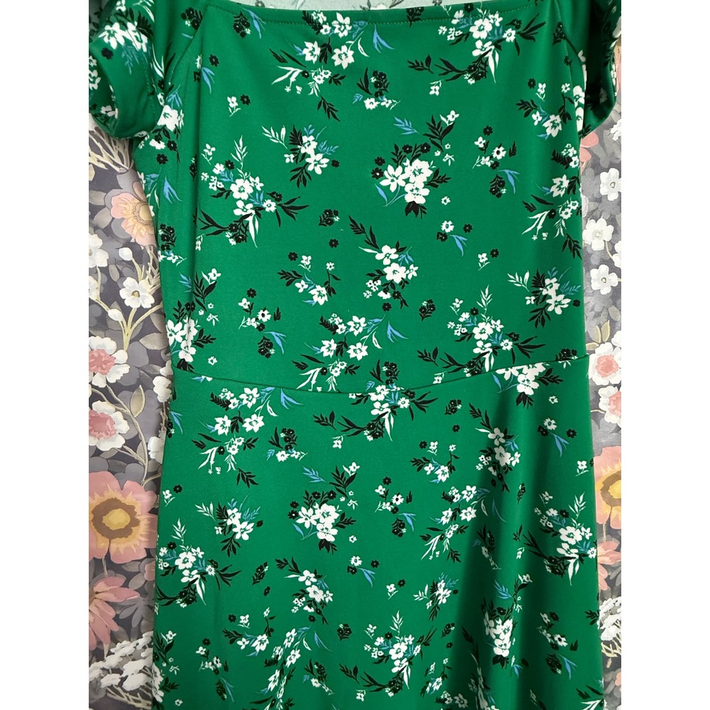 Banana Republic Green Floral Square Neck Flutter Sleeve Midi Dress Size M - Picture 7 of 9